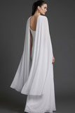 White Round Neck Mermaid Long Formal Dress with Cape