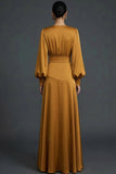 Bronzer Maxi V-Neck Satin Formal Dress with Slit