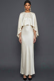 White Mermaid Satin Long White Wedding Reception Dress with Cape