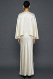 White Mermaid Satin Long White Wedding Reception Dress with Cape