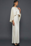 White Mermaid Satin Long White Wedding Reception Dress with Cape
