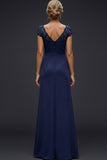 Sparkly Navy V-Neck Ruched Long Wedding Guest Dress with Beading