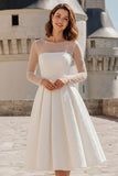 Jacquard White A Line Midi Wedding Reception Dress