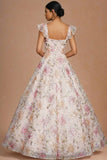 Sparkly Pink Sequin Floral Ball Gown Long Prom Dress