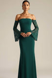Dark Green Mermaid Maxi Wedding Guest Dress with Flutter Sleeves