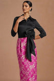Fuchsia Collar Neck Floral Mermaid Long Formal Dress with Bow
