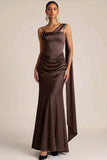 Chocolates Mermaid Satin Maxi Formal Dress with 3D Flower