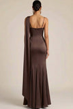 Chocolates Mermaid Satin Maxi Formal Dress with 3D Flower