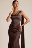 Chocolates Mermaid Satin Maxi Formal Dress with 3D Flower