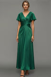 Emerald Green A Line V Neck Long Formal Dress
