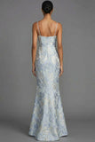 Mermaid Dusty Blue Jacquard Floral Wedding Guest Dress