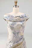 Mermaid Dusty Blue Floral Draped Wedding Guest Dress with Slit