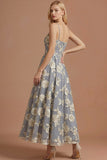 Champagne A Line Floral Appliqued Long Wedding Guest Dress