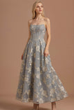 Champagne Corset Floral A Line Appliqued Long Formal Dress