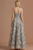 Champagne Corset Floral A Line Appliqued Long Formal Dress