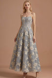 Champagne Corset Floral A Line Appliqued Long Formal Dress