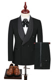 2-piece Black Shawl Lapel Double-Breasted Men's Suits