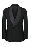 2-piece Black Shawl Lapel Double-Breasted Men's Suits