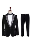 Black 2-piece Sparkly Peaked Lapel Velvet Men's Prom Suits