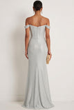Light Grey Corset Off the Shoulder Mermaid Maxi Gala Dress with Slit