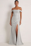 Light Grey Corset Off the Shoulder Mermaid Maxi Gala Dress with Slit