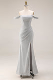 Light Grey Corset Off the Shoulder Mermaid Maxi Gala Dress with Slit