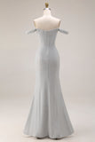 Light Grey Corset Off the Shoulder Mermaid Maxi Gala Dress with Slit