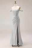 Light Grey Corset Off the Shoulder Mermaid Maxi Gala Dress with Slit