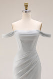 Light Grey Corset Off the Shoulder Mermaid Maxi Gala Dress with Slit