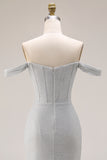 Light Grey Corset Off the Shoulder Mermaid Maxi Gala Dress with Slit