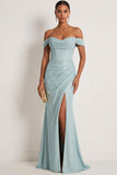 Dusty Green Corset Ruched Mermaid Maxi Gala Dress with Slit