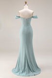 Dusty Green Corset Ruched Mermaid Maxi Gala Dress with Slit