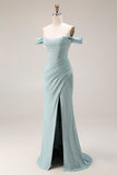 Dusty Green Corset Ruched Mermaid Maxi Gala Dress with Slit