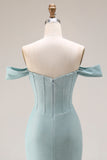 Dusty Green Corset Ruched Mermaid Maxi Gala Dress with Slit