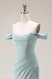 Dusty Green Corset Ruched Mermaid Maxi Gala Dress with Slit