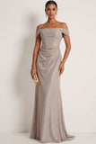 Grey Mermaid Off the Shoulder Draped Long Gala Dress