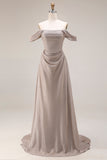 Grey Mermaid Off the Shoulder Draped Long Gala Dress