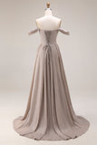 Grey Mermaid Off the Shoulder Draped Long Gala Dress