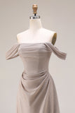 Grey Mermaid Off the Shoulder Draped Long Gala Dress