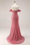 Amethyst Mermaid Ruched Off the Shoulder Maxi Gala Dress with Slit