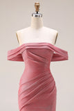 Amethyst Mermaid Ruched Off the Shoulder Maxi Gala Dress with Slit