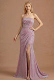 Dusty Plum Mermaid Strapless Ruched Long Prom Dress