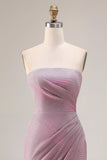 Dusty Plum Mermaid Strapless Ruched Long Prom Dress