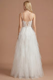 White Corset Spaghetti Straps Appliqued Ball Gown Long Wedding Reception Dress