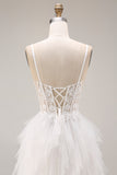 White Corset Spaghetti Straps Appliqued Ball Gown Long Wedding Reception Dress