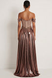 Dark Coffee A Line Corset Appliqued Long Gala Dress