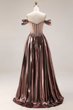 Dark Coffee A Line Corset Appliqued Long Gala Dress