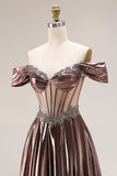 Dark Coffee A Line Corset Appliqued Long Gala Dress