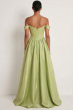 Light Green Corset Off the Shoulder A Line Formal Dress with Slit