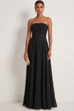 Black A Line Strapless Appliqued Backless Formal Dress